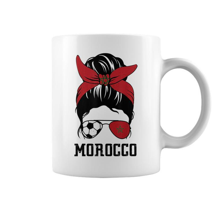 Moroccan Soccer Girl Mom Messy Bun Morocco Football Fan Coffee Mug