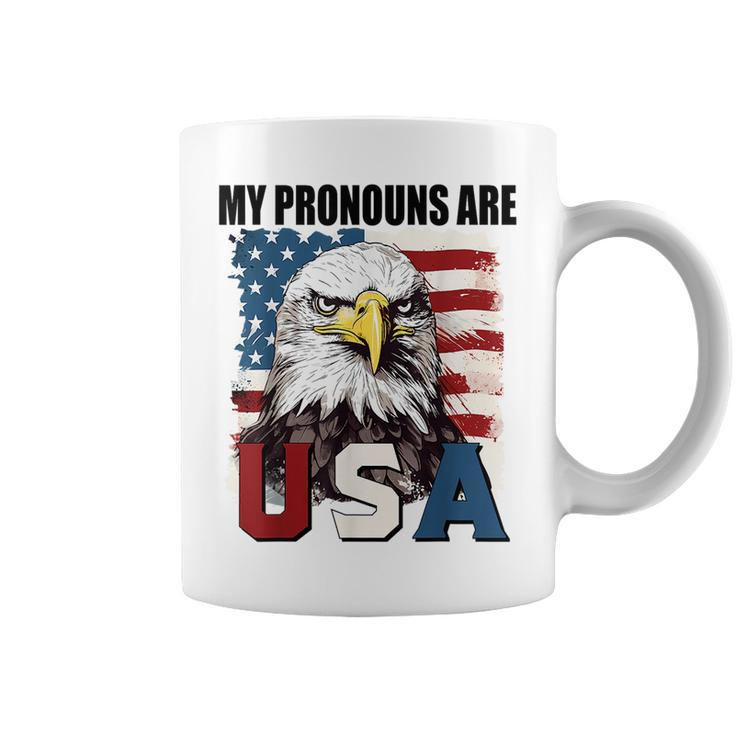 My Pronouns Are Usa American Flag Patriotic Eagle Graphic Patriotic Funny Gifts Coffee Mug