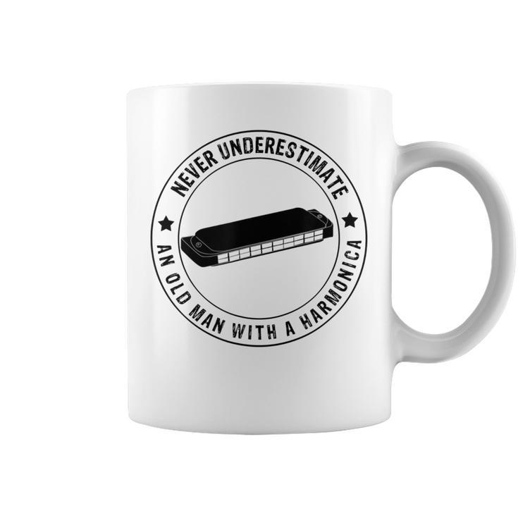 Never Underestimate An Old Man With A Harmonica Old Man Funny Gifts Coffee Mug