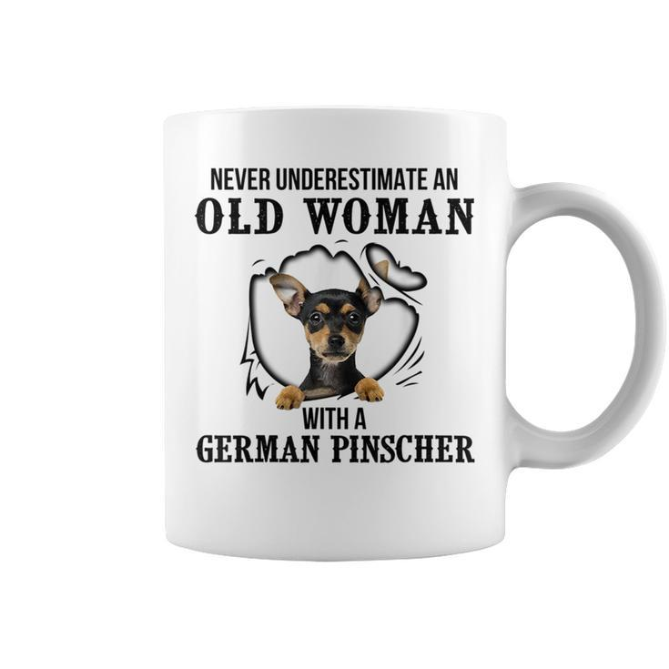 Never Underestimate An Old Woman With A German Pinscher Old Woman Funny Gifts Coffee Mug