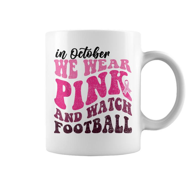 In October We Wear Pink Football Pumpkin Breast Cancer Coffee Mug