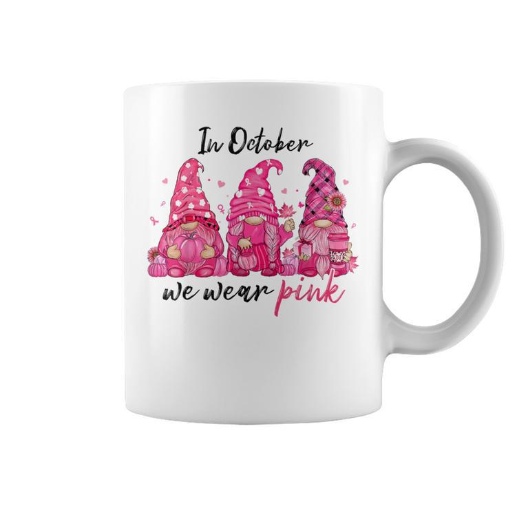 In October We Wear Pink Gnomes Breast Cancer Halloween Coffee Mug