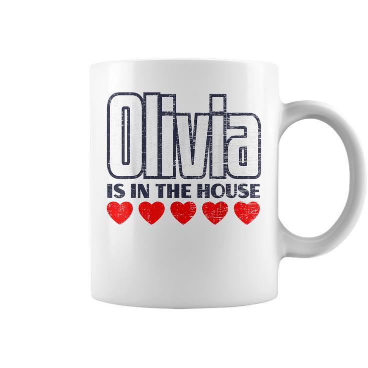 Olivia Is In The House Retro Hearts First Name Love Olivia Coffee Mug