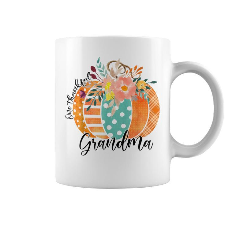 One Thankful Grandma Plaid Fall Pumpkin Thanksgiving Coffee Mug