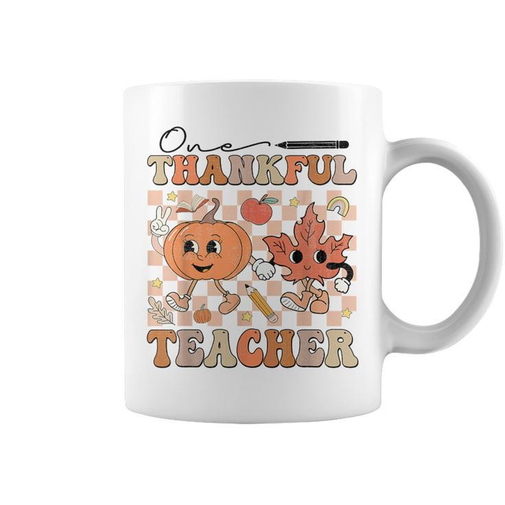 One Thankful Teacher Thanksgiving Groovy Fall Autumn Teacher Coffee Mug