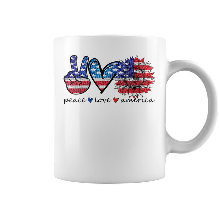 Peace Love America Sunflower 4Th Of July American Flag Women  Coffee Mug