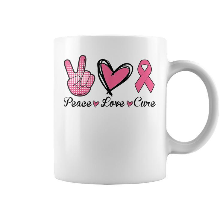 Peace Love Cure Heart Pink Ribbon Breast Cancer Awareness Coffee Mug