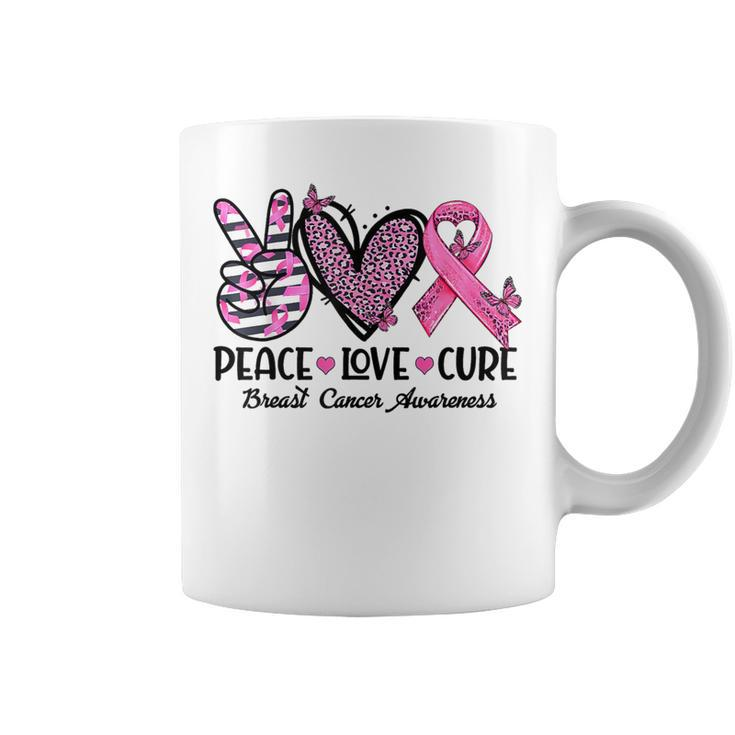 Peace Love Cure Pink Ribbon Heart Breast Cancer Awareness Coffee Mug