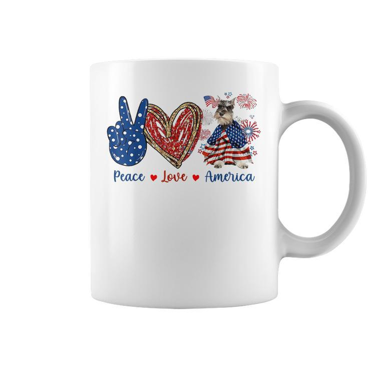 Peace Love Schnauzer Dog Patriotic America Flag 4Th July  Coffee Mug