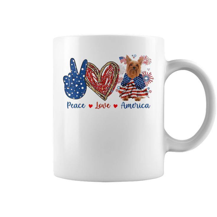 Peace Love Silky Terrier Dog Patriotic America Flag 4Th July  Coffee Mug