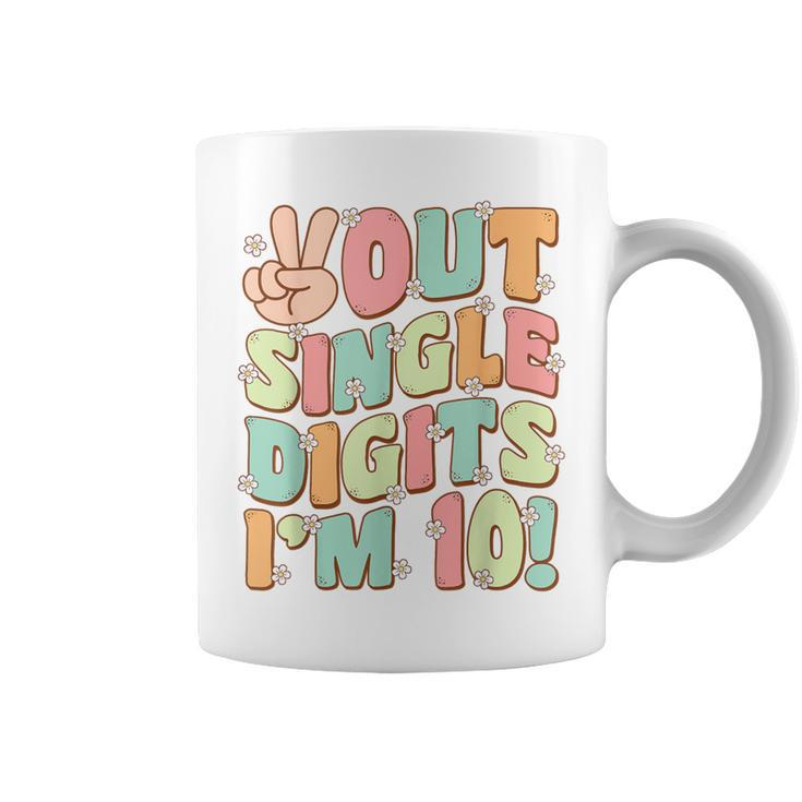 Peace Out Single Digits Retro Groovy 10Th Birthday Girl Coffee Mug