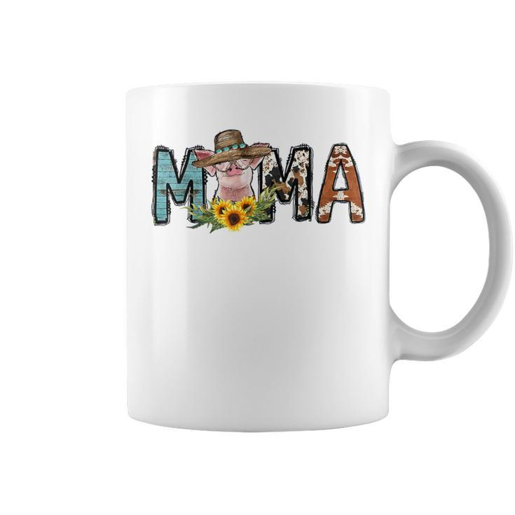 Pig Mama Pig Mom Sunflower Country Farm Life Cowhide Coffee Mug