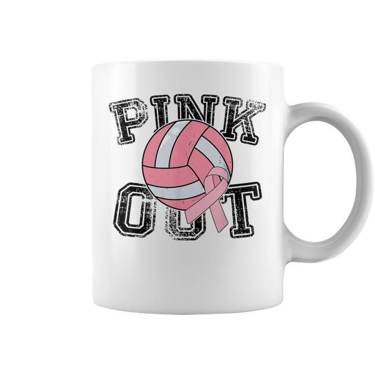 Pink Out Breast Cancer Awareness Pink Ribbon Volleyball Coffee Mug