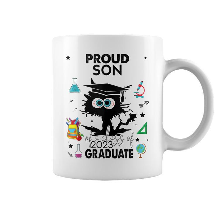 Proud Son Of A Class Of 2023 Graduate Cool Funny Black Cat Coffee Mug