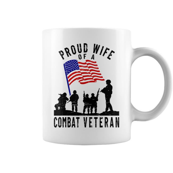 Proud Wife Of A Combat Veteran Retro Us Flag Military Family Coffee Mug