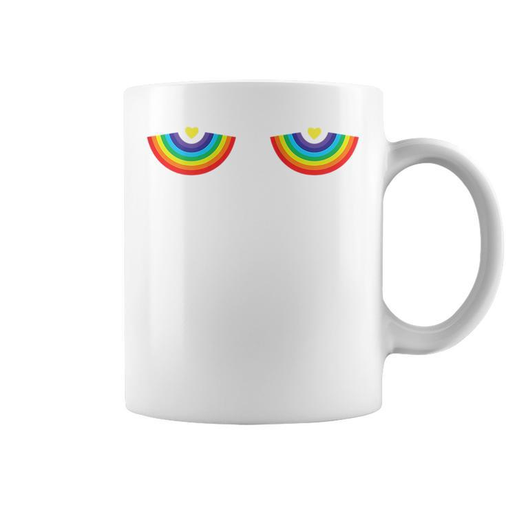 Rainbow Boobs Lgbtq Feminist Gay Lesbian Pride Bra Heart  Coffee Mug