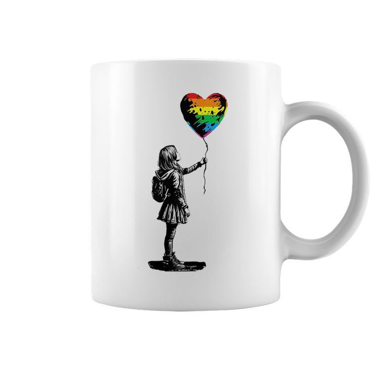 Rainbow Heart Balloon Lgbt Gay Lesbian Pride Flag Aesthetic  Coffee Mug