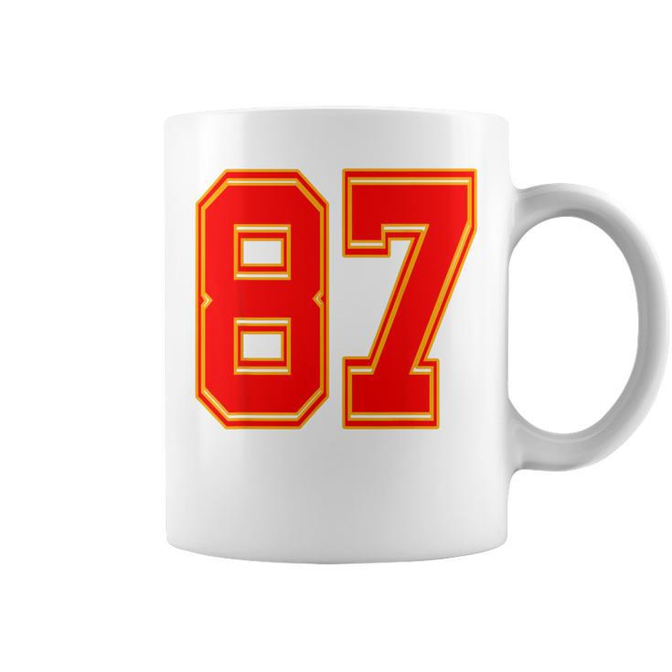 Red Number 87 White Yellow Football Basketball Soccer Fans Coffee Mug