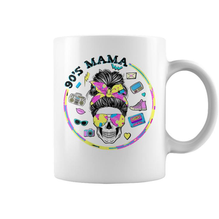 Retro 90S Mama Messy Bun Skull Mothers Day Groovy  Mothers Day Funny Gifts Coffee Mug