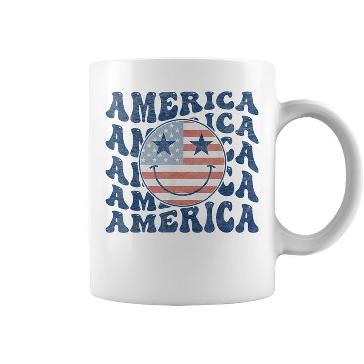 Retro Groovy America Usa Smile Face Patriotic 4Th Of July Patriotic Funny Gifts Coffee Mug