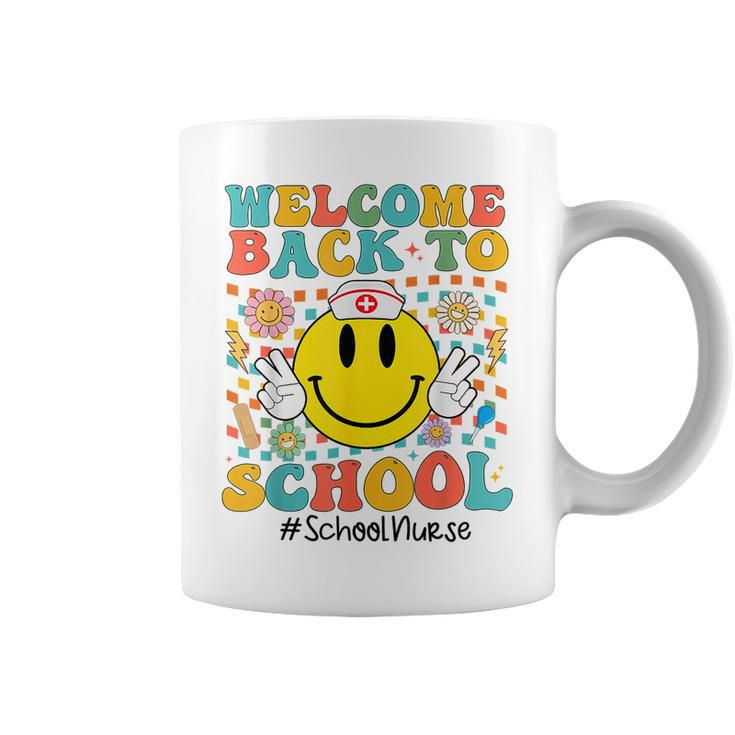 Retro Groovy Welcome Back To School Shool Nurse Smile Face  Coffee Mug