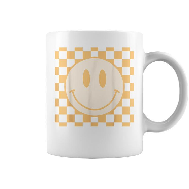 Retro Happy Face Yellow Vintage Checkered Pattern Smile Face  Coffee Mug