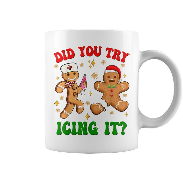 Retro Icu Nurse Christmas Gingerbread Did You Try Icing It Coffee Mug