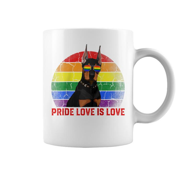Retro Lgbt Pride Love Is Love Doberman Dog  Coffee Mug