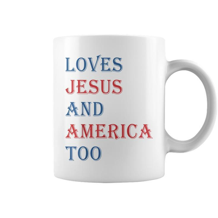 Retro Loves Jesus And America Too 4Th Of July Toddler Kids  Coffee Mug