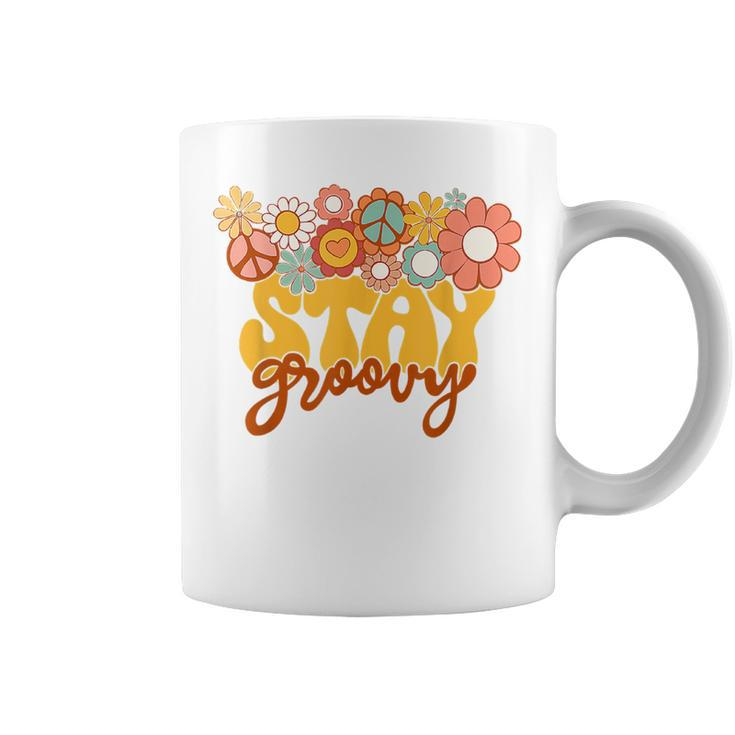 Retro Sunflower Hippie Stay Groovy Positive Mind Happy Life Coffee Mug