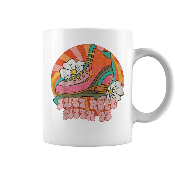 Roll With It Roller Skating Retro Skater Vintage Skate Quote  Coffee Mug