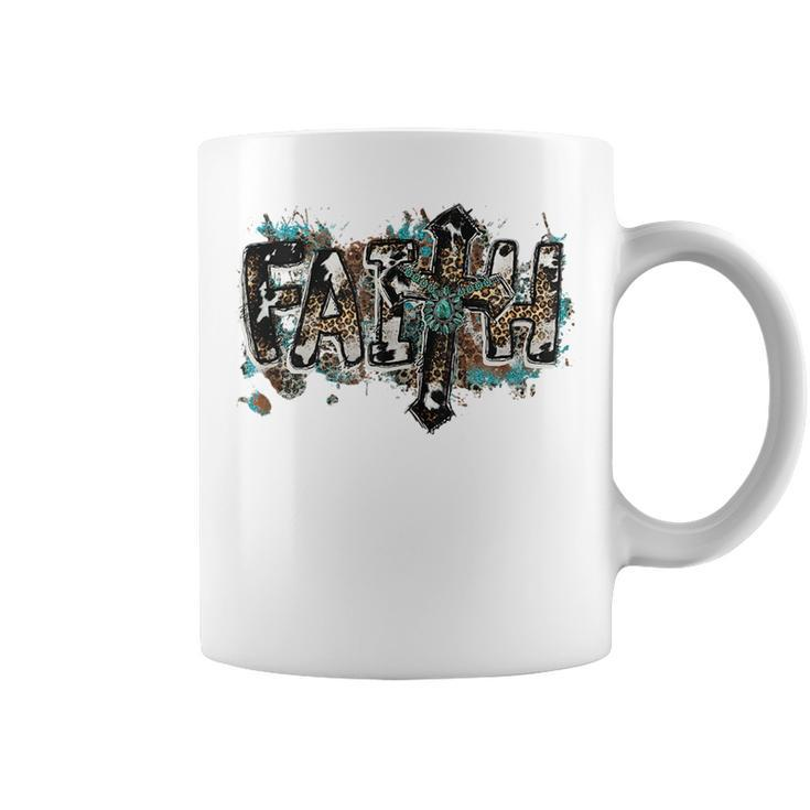 Rustic Faith T Christian Turquoise Leopard Faith Cross Jesus  Faith Funny Gifts Coffee Mug