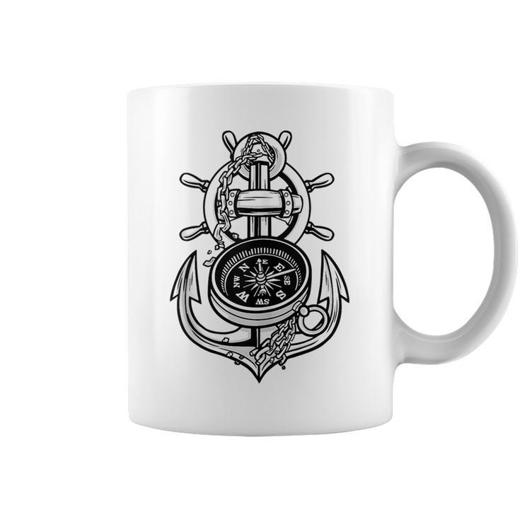 Sailing Boat Captain Sring Wheel Compass Anchor  Coffee Mug