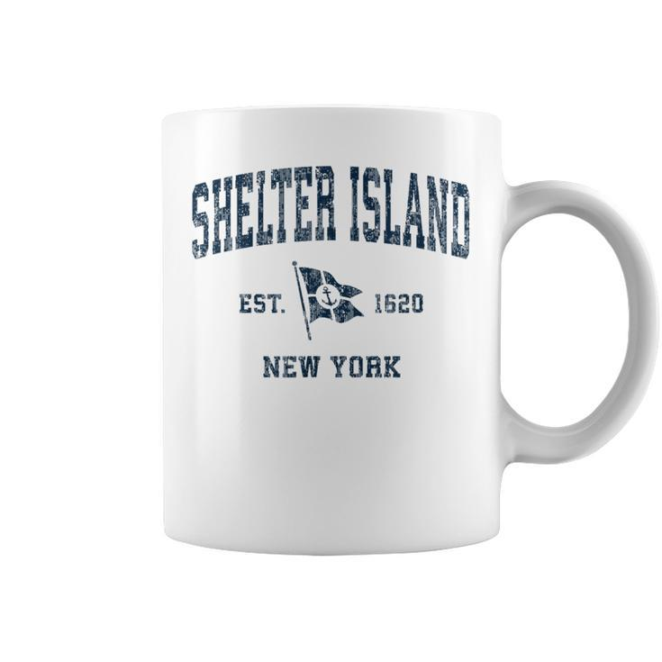 Shelter Island Ny Vintage Sports Navy Boat Anchor Flag  Coffee Mug