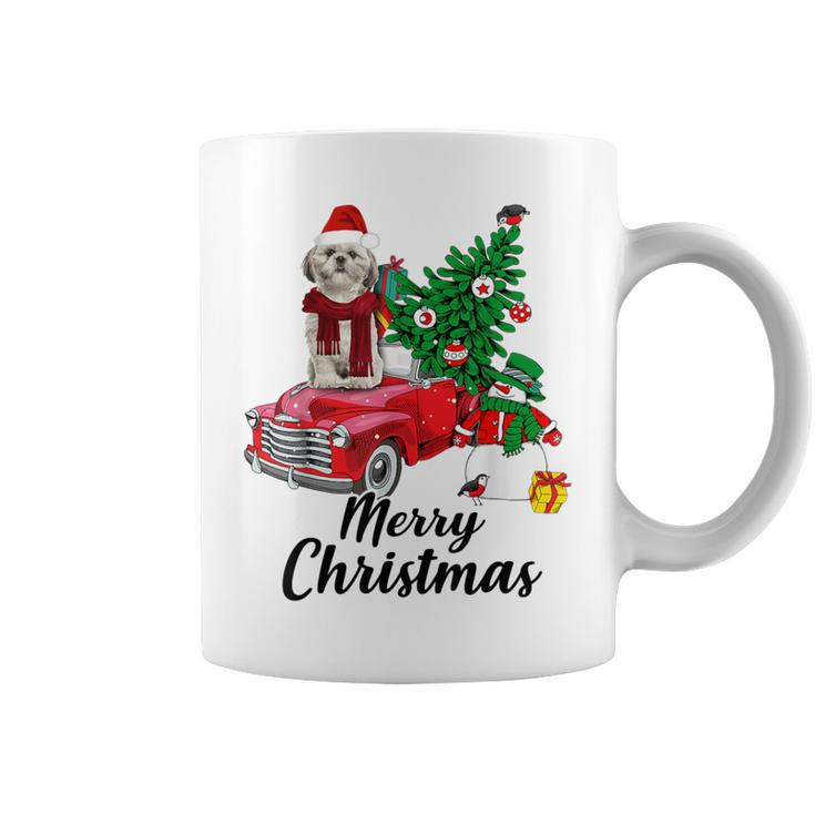 Shih Tzu Ride Red Truck Christmas Pajama Coffee Mug