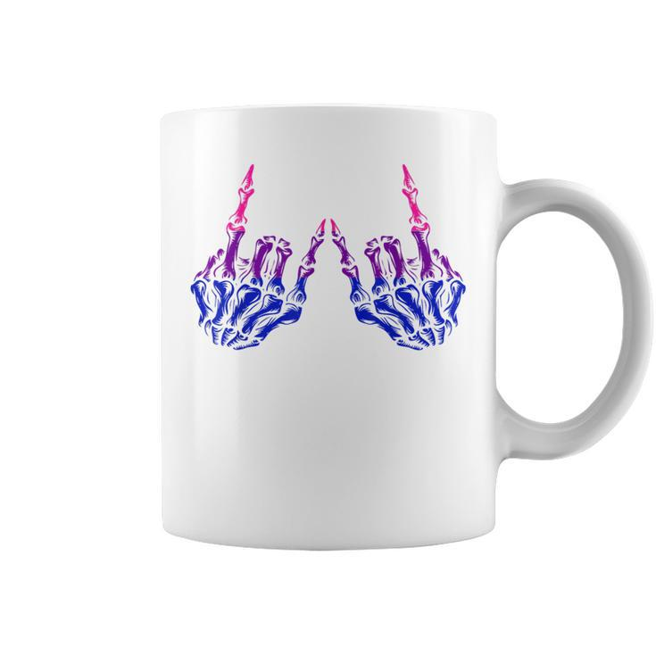 Skeleton Rock Hand Lgbt-Q Cool Bisexual Pride Color Bi Flag  Coffee Mug