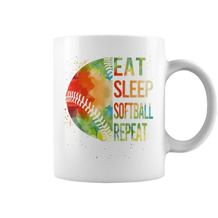 Softball- Eat Sleep Softball Repeat Pitcher Girls Coffee Mug