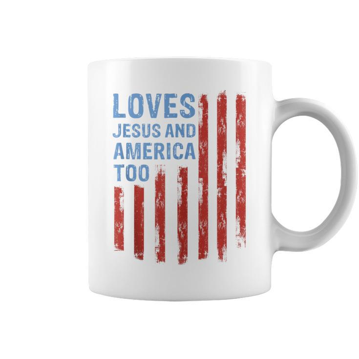 Sunflower Loves Jesus And America Too Christian 4Th Of July Coffee Mug