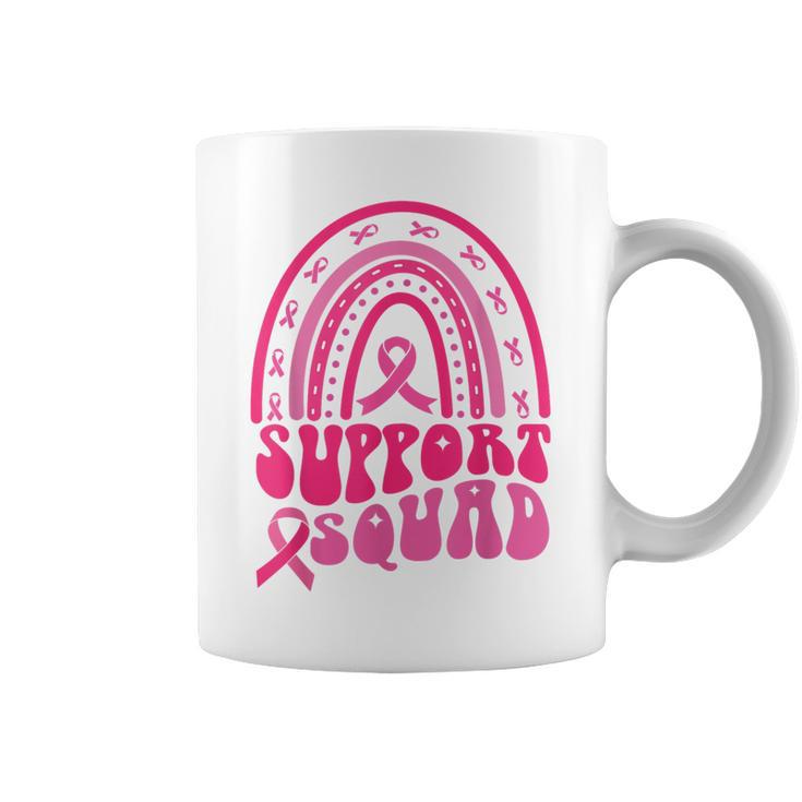 Support Squad Pink Rainbow Ribbon Breast Cancer Awareness Coffee Mug