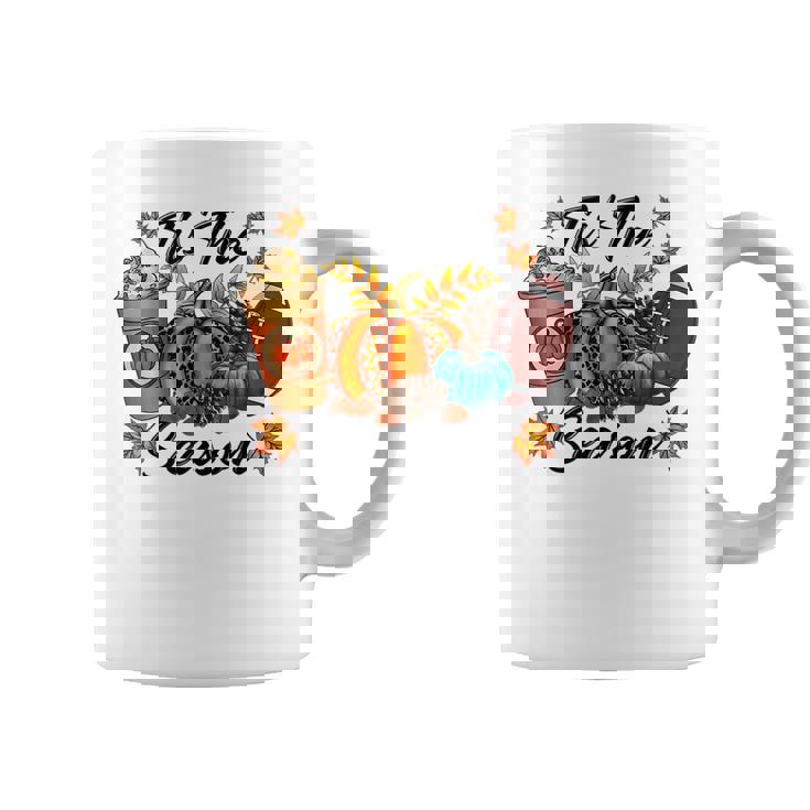 Tis The Season Spicy Latte Pumpkin Fall Leave Football Coffee Mug