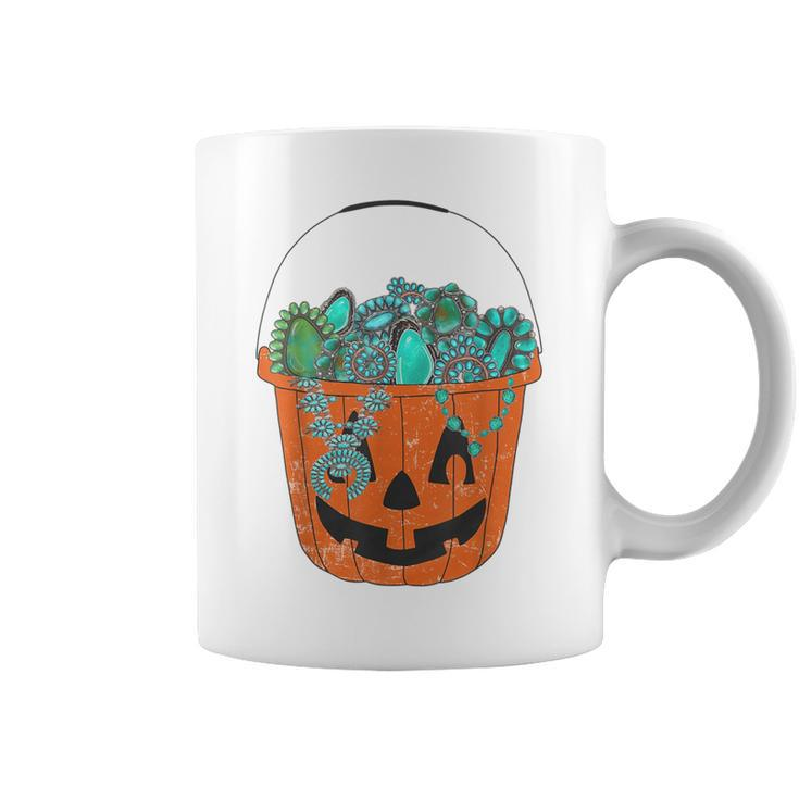 Turquoise Jack-O'-Lantern Halloween Pumpkin Turquoise Coffee Mug
