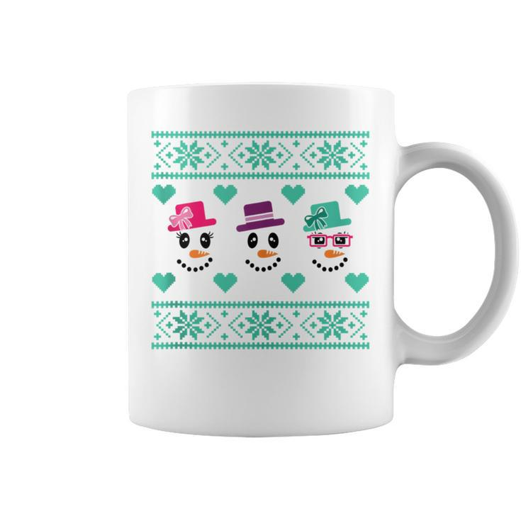 Ugly Christmas Sweater Style Snowmen Coffee Mug