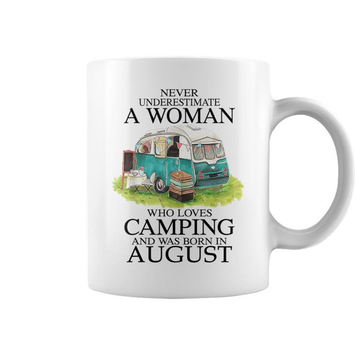 Never Underestimate Who Loves Camping August Coffee Mug