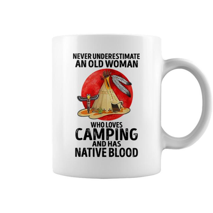 Never Underestimate An Old Woman Who Loves Camping Coffee Mug