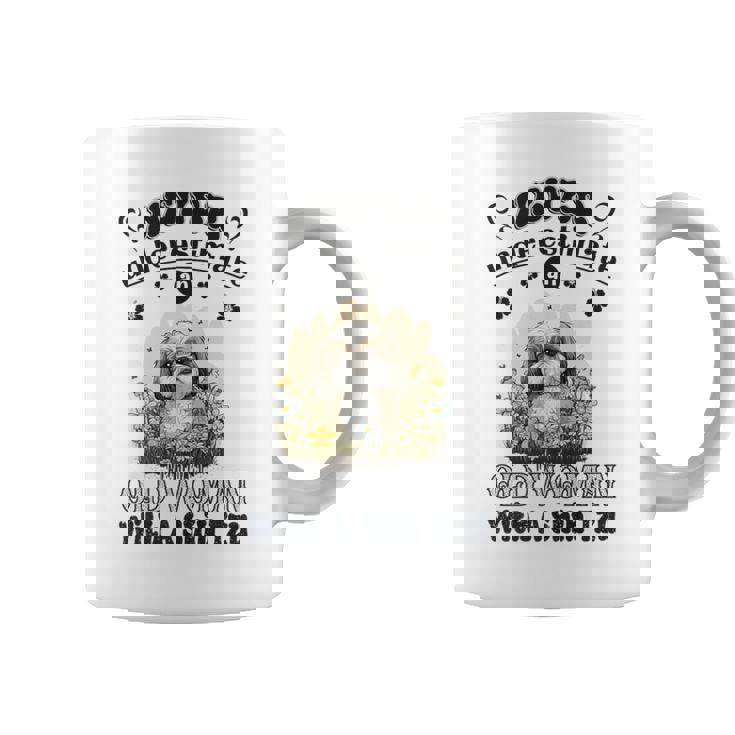 Never Underestimate An Old Woman With A Shih Tzu Flowers Coffee Mug