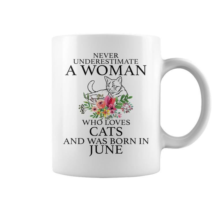 Never Underestimate A Woman Who Loves Cats And Borni Junie Coffee Mug