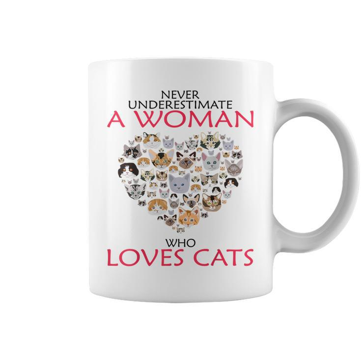 Never Underestimate A Woman Who Loves Cats T Coffee Mug