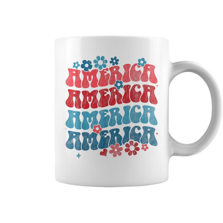 Vintage American Groovy 4Th Of July America Patriotic Usa Patriotic Funny Gifts Coffee Mug