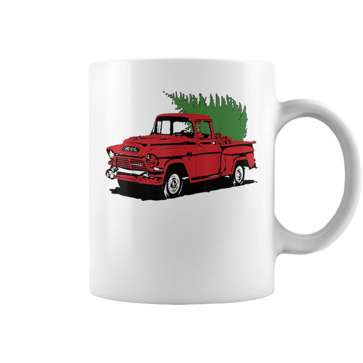 Vintage Christmas Old Red Pickup Truck Tree Holiday Coffee Mug