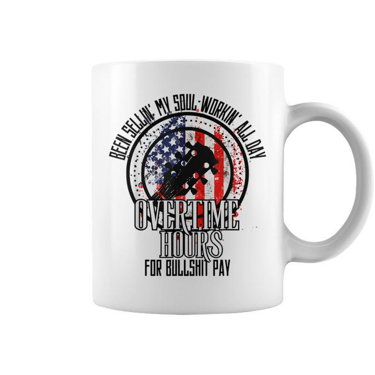 Vintage Retro America Flag Overtime Hours For Bull Pay Coffee Mug